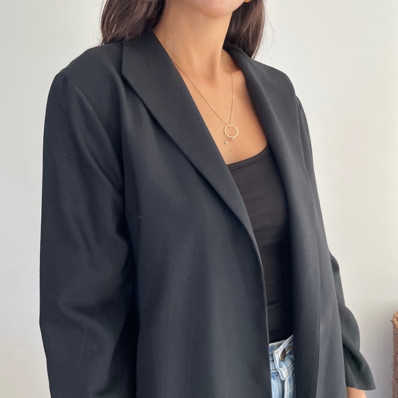 Eileen Fisher wool stretch long open front cardigan in black M - Picture 3 of 9